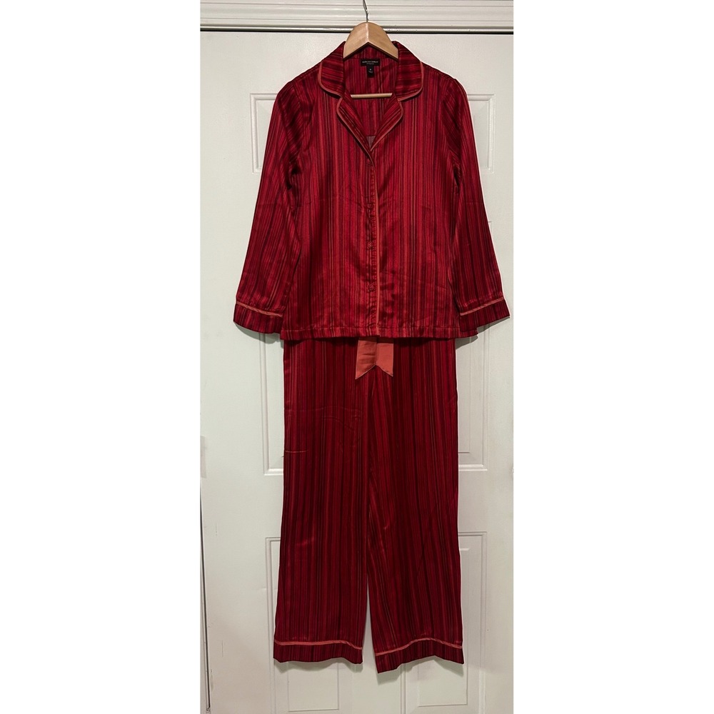 Dana Buchman Pajama Set Womens Size M Unique Red Stripe Satin Lounge Wear